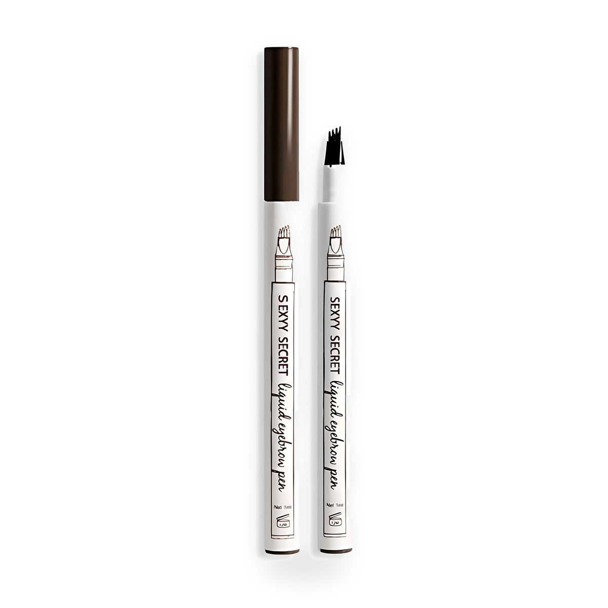 Two 4-tip liquid eyebrow pens with the fork tip shown