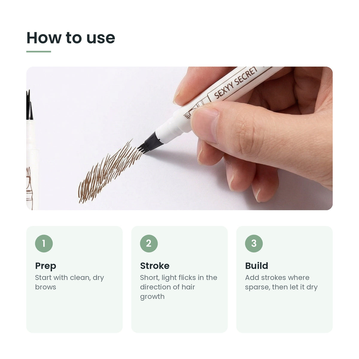 How to use the 4-tip eyebrow pen in three steps