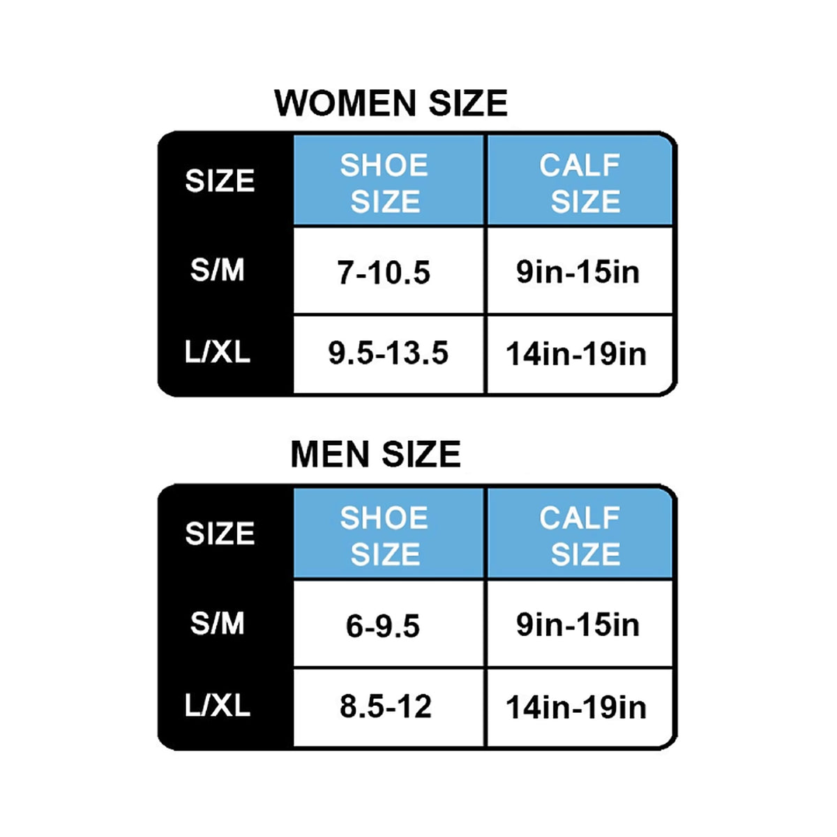 Compression socks size chart