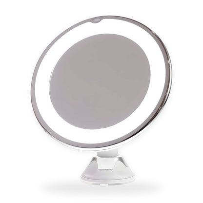 White 10x magnifying LED makeup mirror with suction cup