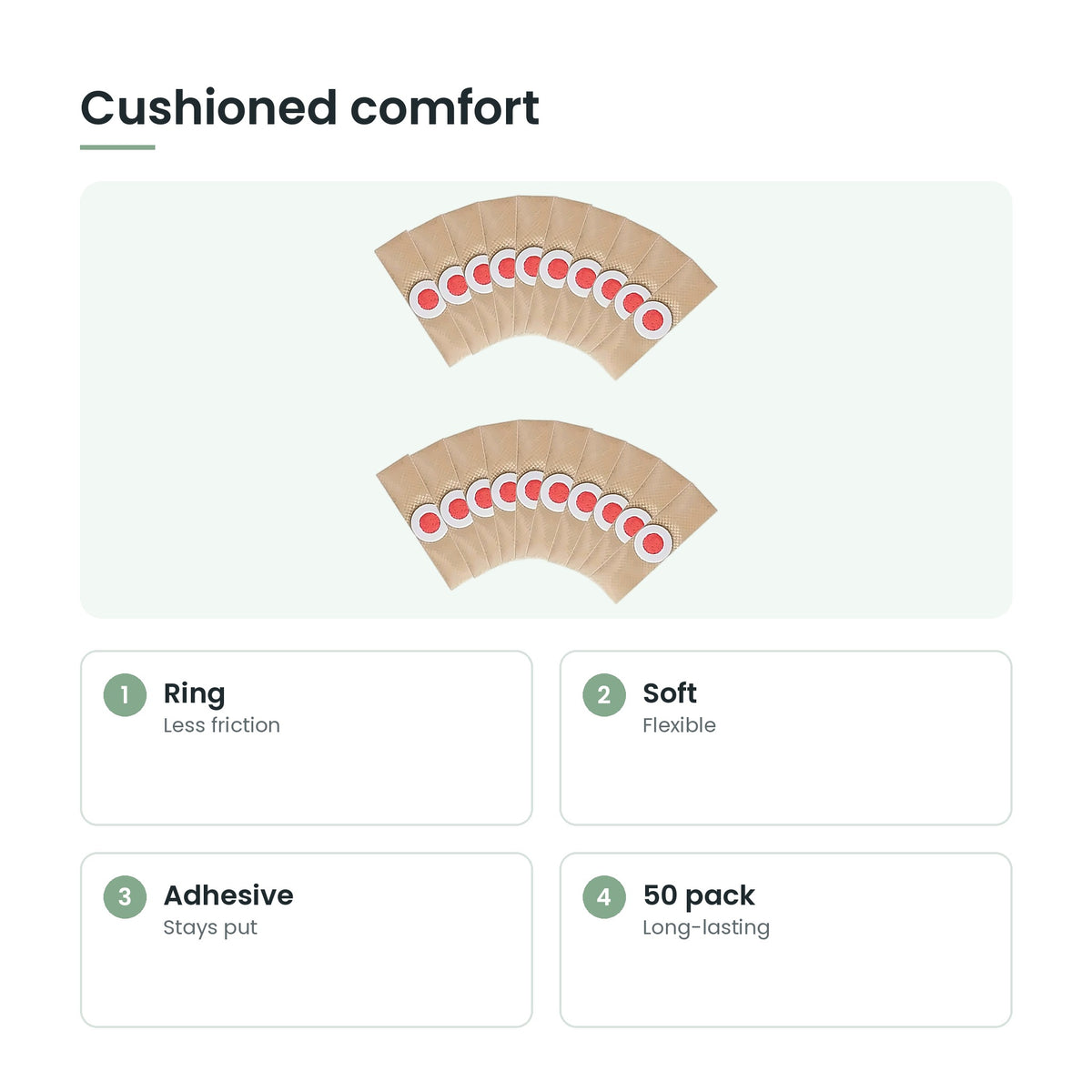 Corn cushion plasters key features: ring, soft, adhesive, 50 pack