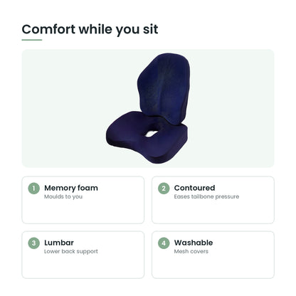Memory foam seat and back cushion key features: memory foam, contoured, lumbar, washable