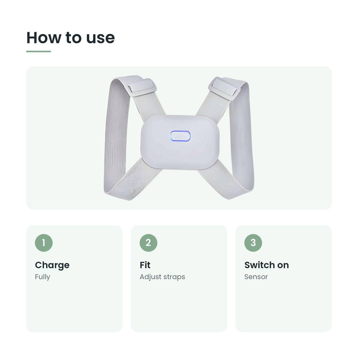 How to use the smart posture trainer: charge, fit, switch on