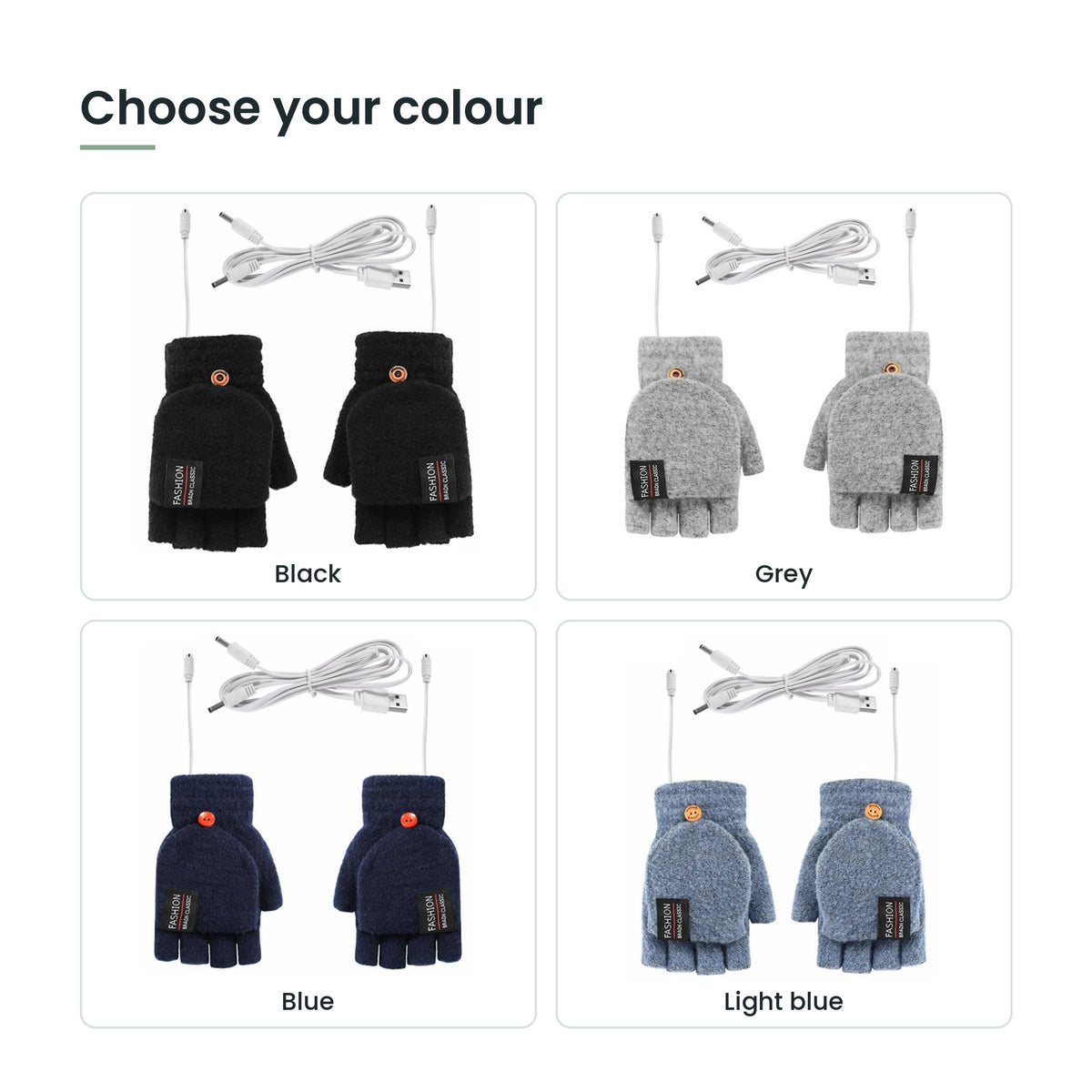 Heated gloves colour options