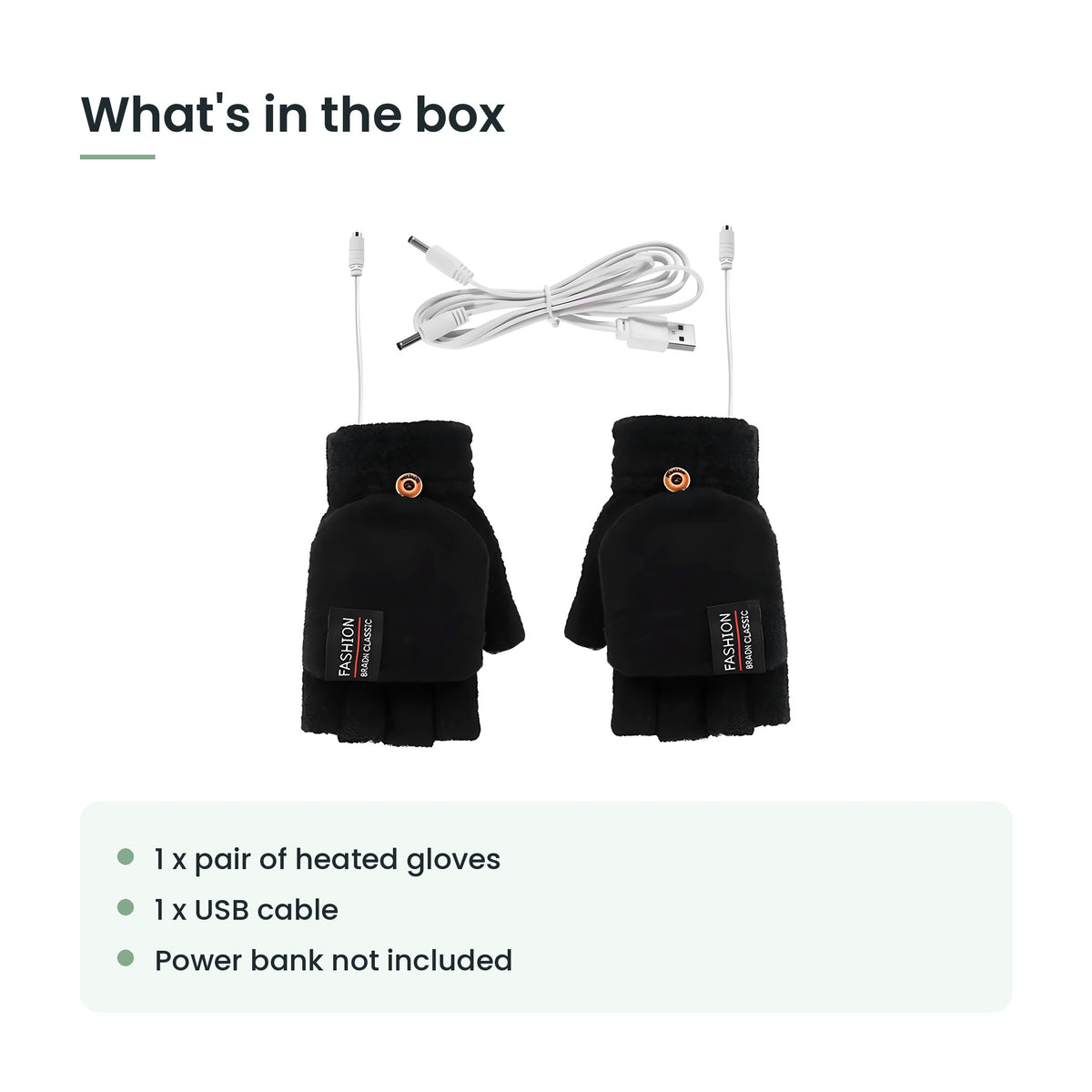 What's in the box: heated gloves and USB cable
