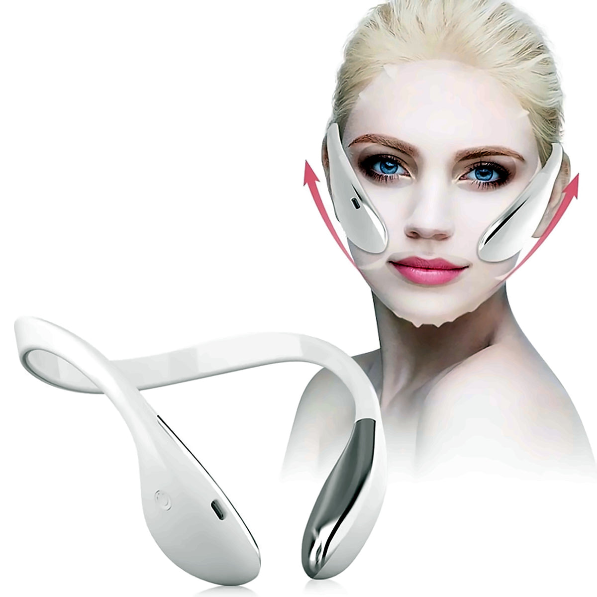 Model wearing the V-face massager