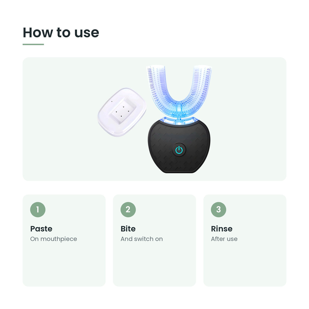 How to use the U-shaped electric toothbrush: paste, bite, rinse