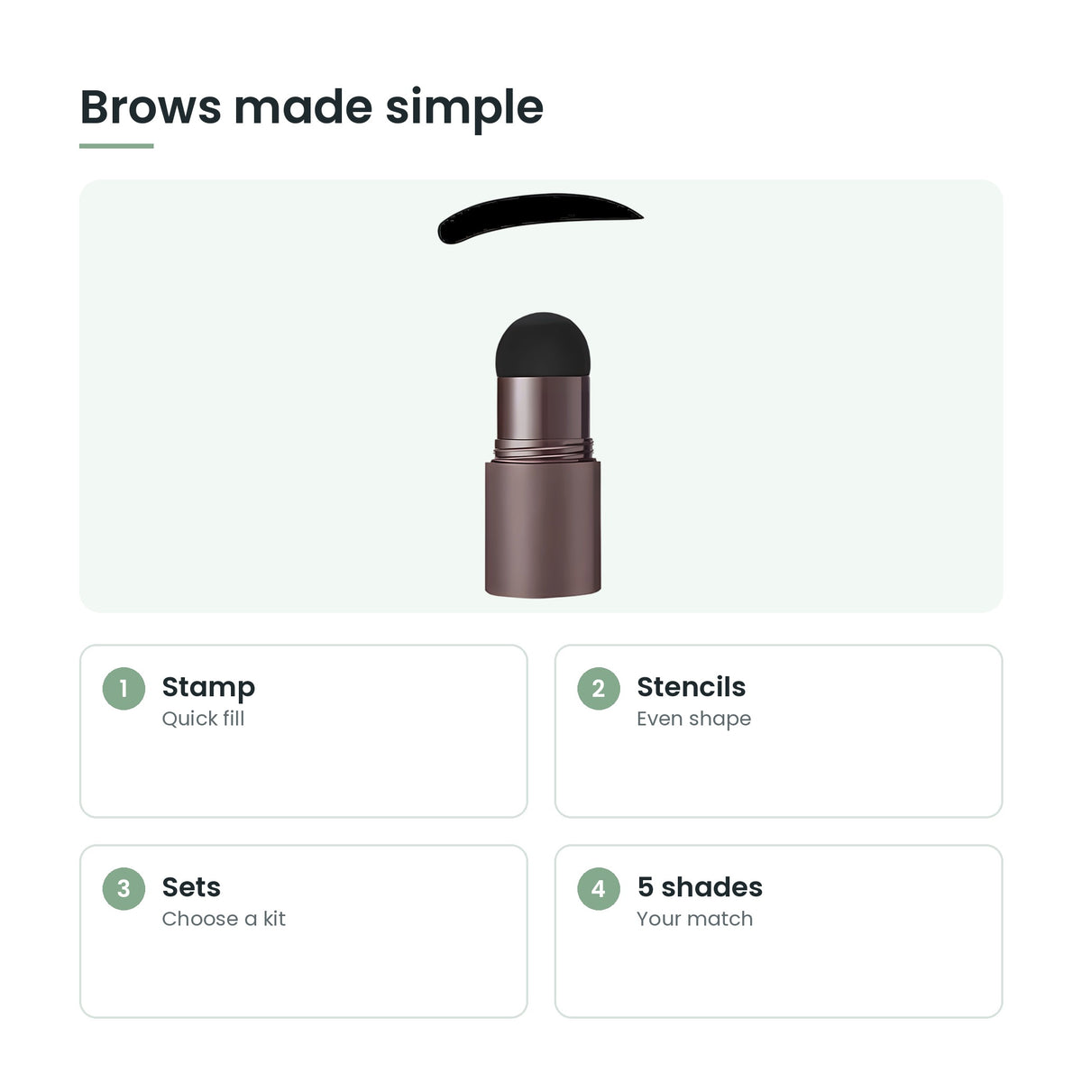 Eyebrow stamp kit key features: stamp, stencils, sets, 5 shades