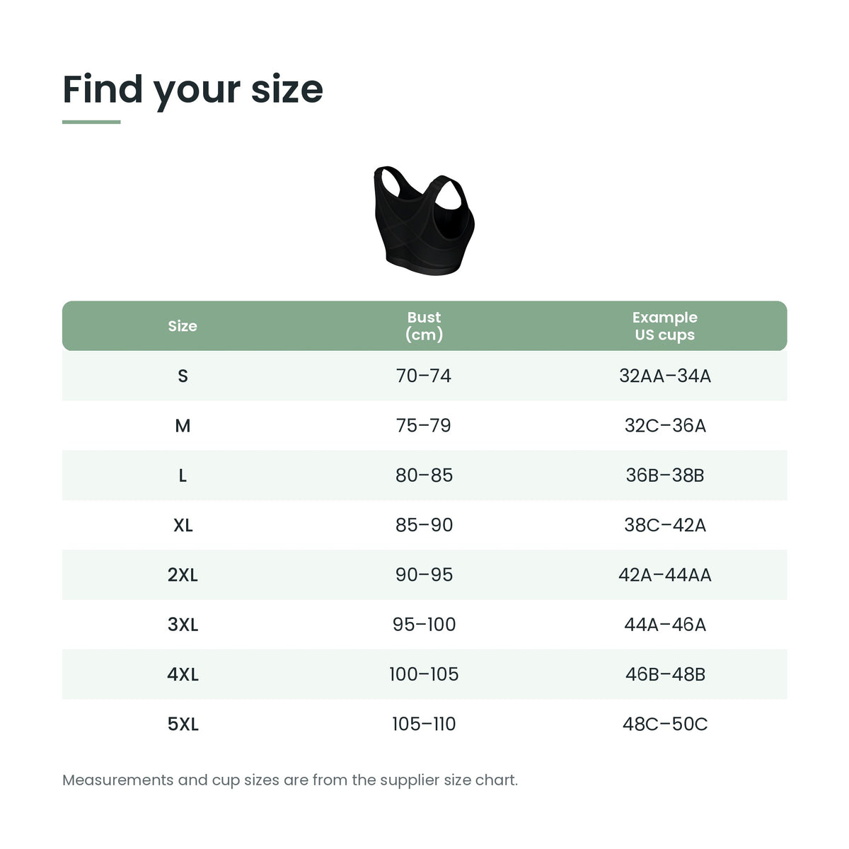 Front-close support bra size guide