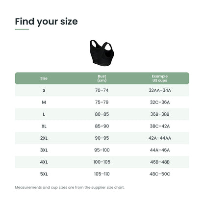 Front-close support bra size guide