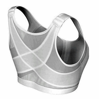 White front-close cross-back support bra