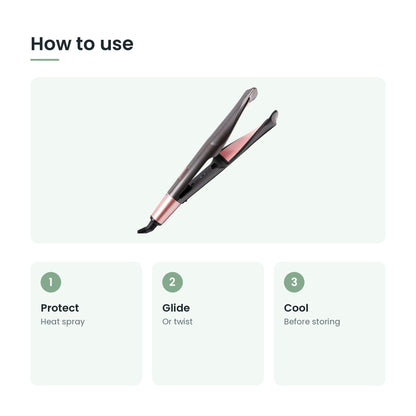 How to use the 2-in-1 twist straightener and curler: protect, glide, cool