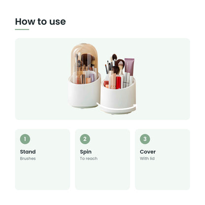 How to use the 360° rotating makeup brush holder: stand, spin, cover