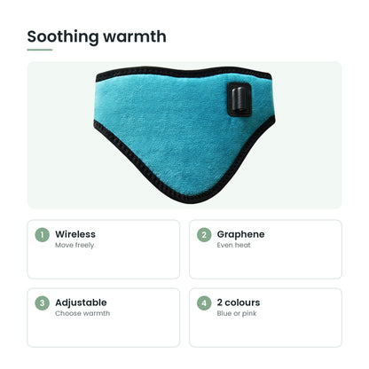 Wireless heated neck wrap key features: wireless, graphene, adjustable, 2 colours