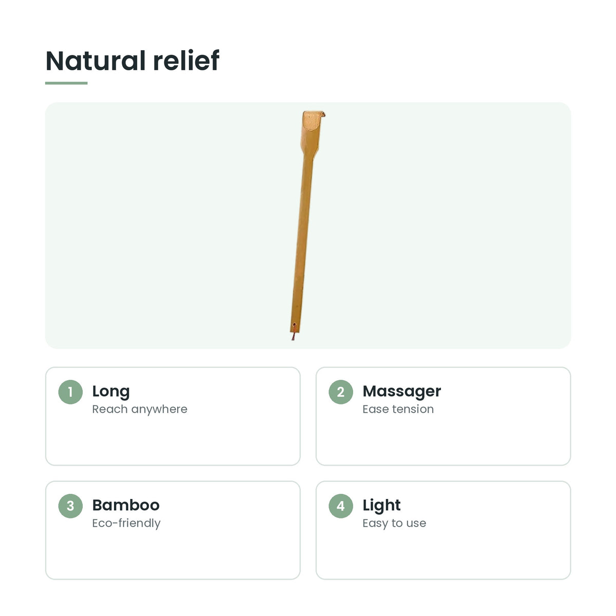 Bamboo back scratcher key features: long, massager, bamboo, light