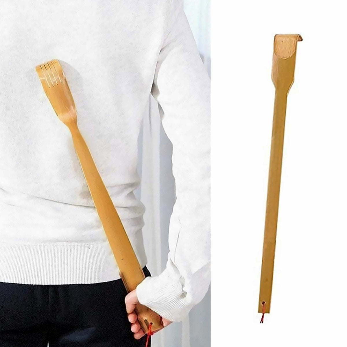 Using the bamboo back scratcher