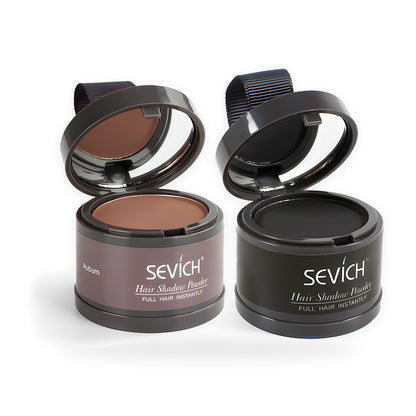 Two open hairline powder compacts with mirror and puff