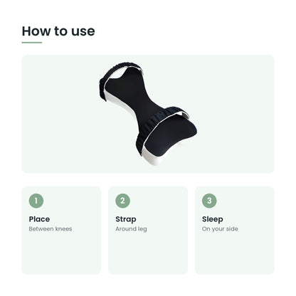 How to use the memory foam knee pillow: place, strap, sleep