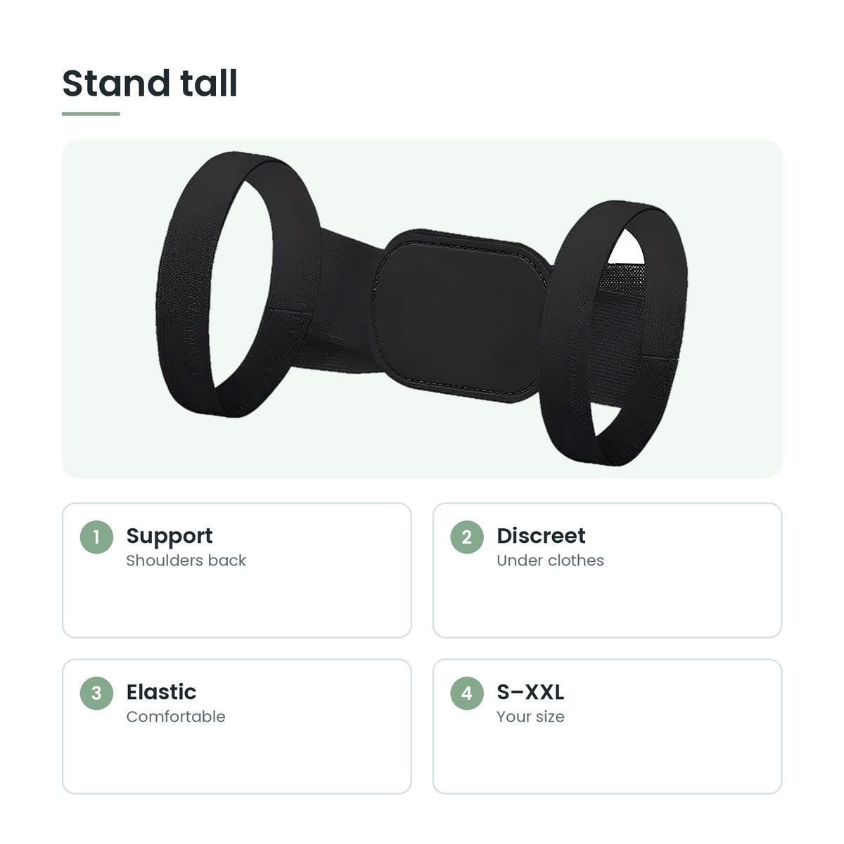 Posture support belt key features: support, discreet, elastic, s–xxl