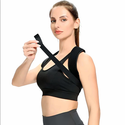 Woman adjusting the posture corrector straps