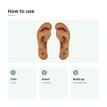 How to use the magnetic acupressure massage insoles: trim, insert, build up
