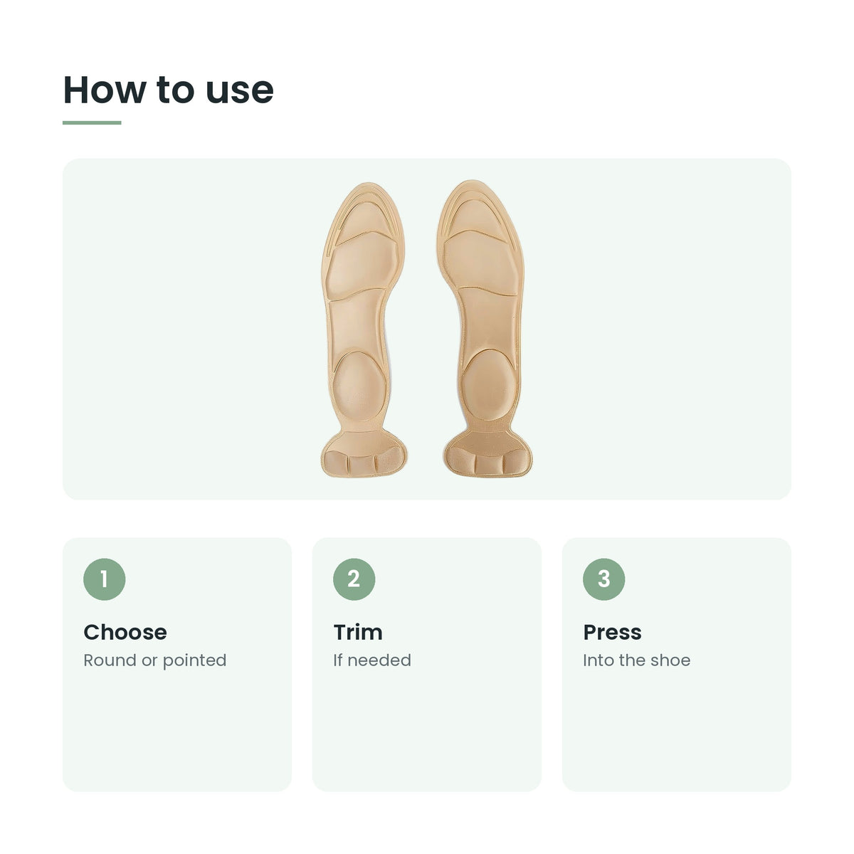 How to use the memory foam high heel insoles: choose, trim, press