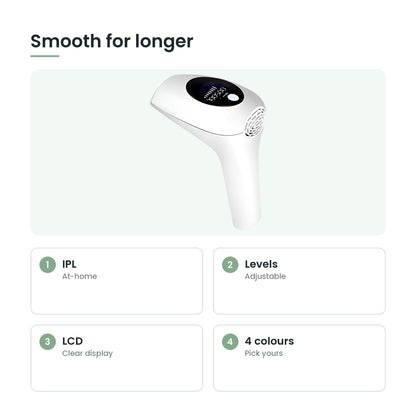 IPL hair removal device key features: ipl, levels, lcd, 4 colours