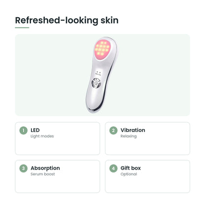 6-in-1 LED facial massager key features: led, vibration, absorption, gift box