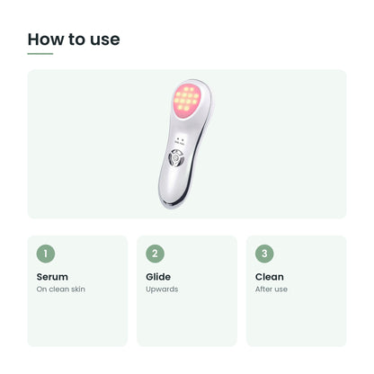 How to use the 6-in-1 LED facial massager: serum, glide, clean
