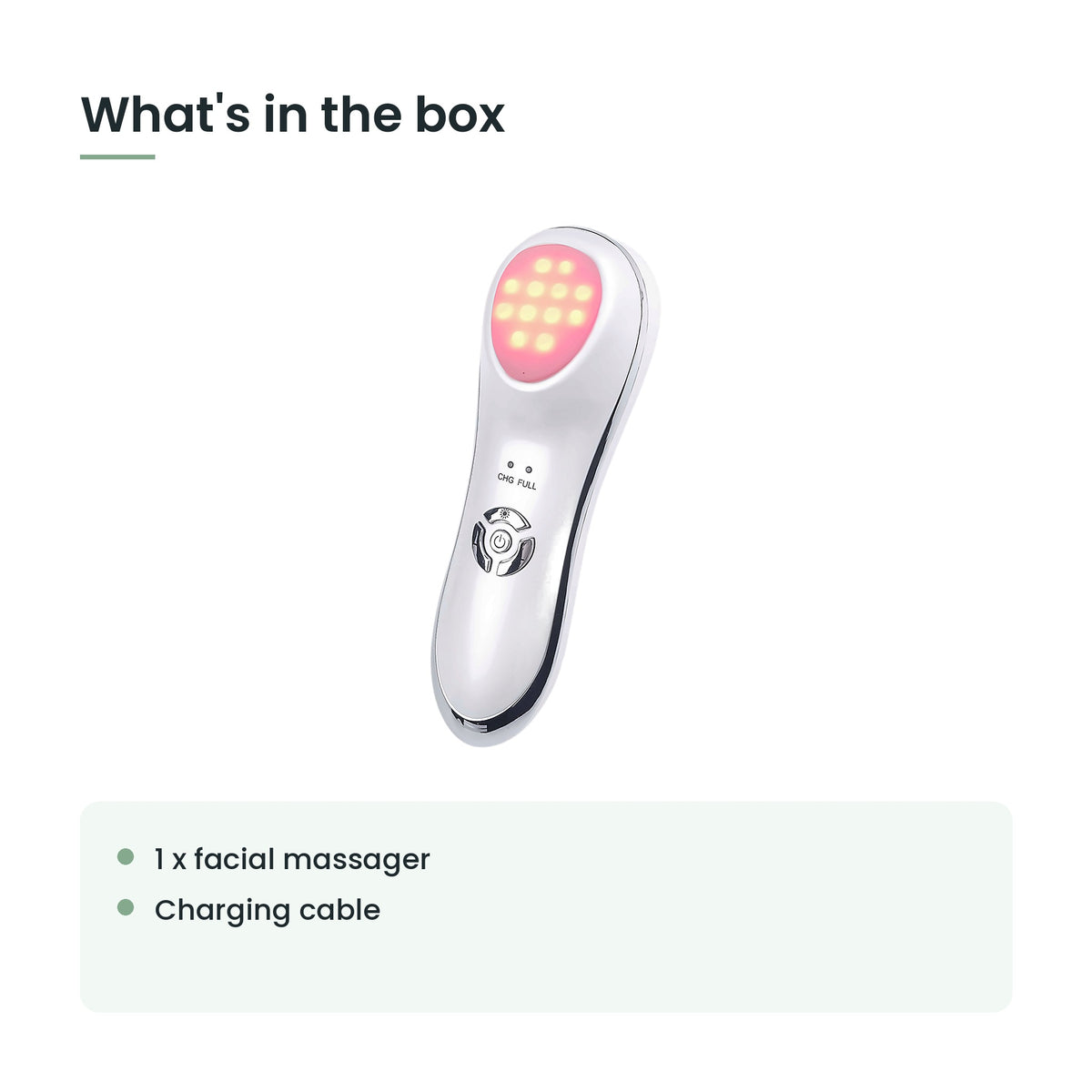 What's in the box: 1 x facial massager, charging cable