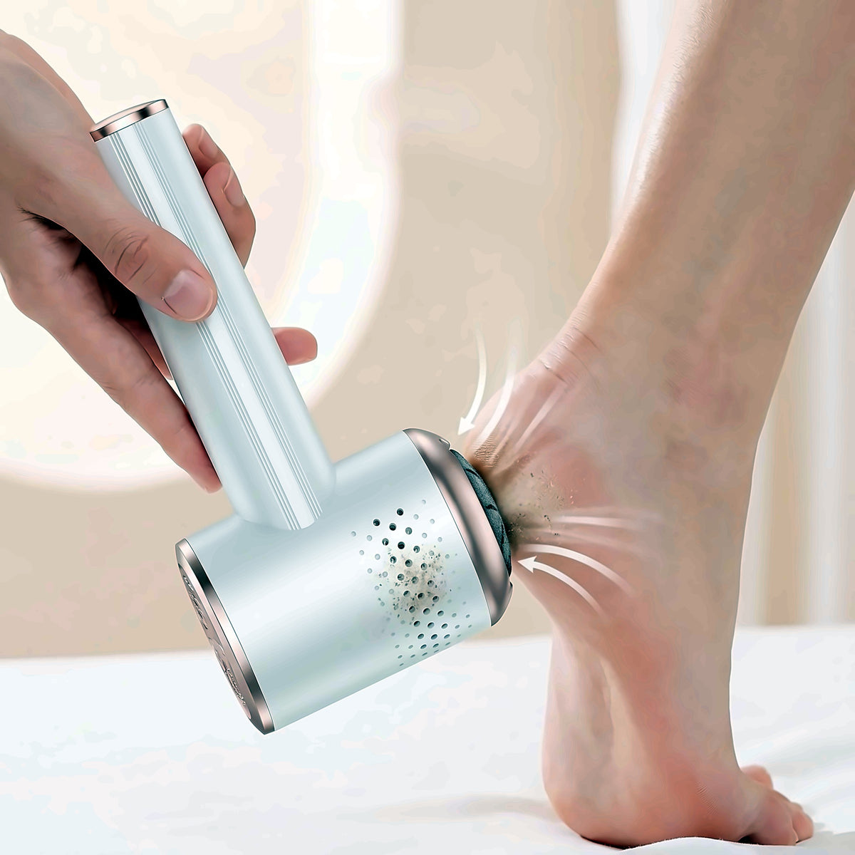 Using the electric foot file on a heel