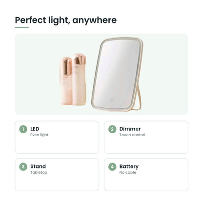 LED makeup mirror key features: led, dimmer, stand, battery