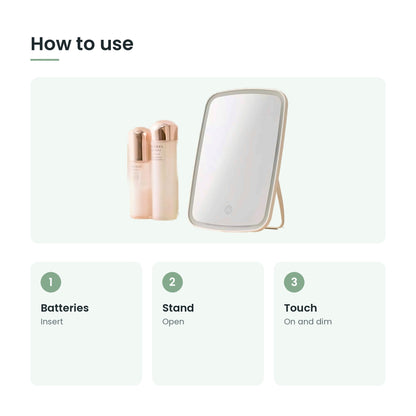 How to use the LED makeup mirror: batteries, stand, touch