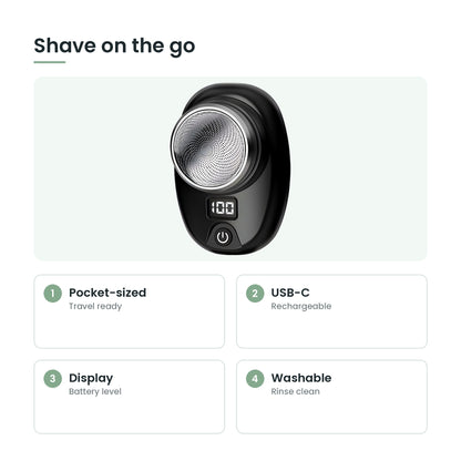 Mini electric shaver key features: pocket-sized, usb-c, display, washable