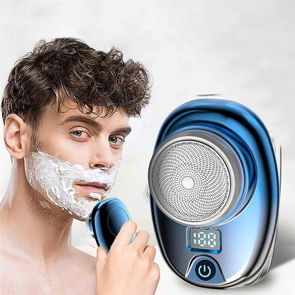 Man using the mini electric shaver
