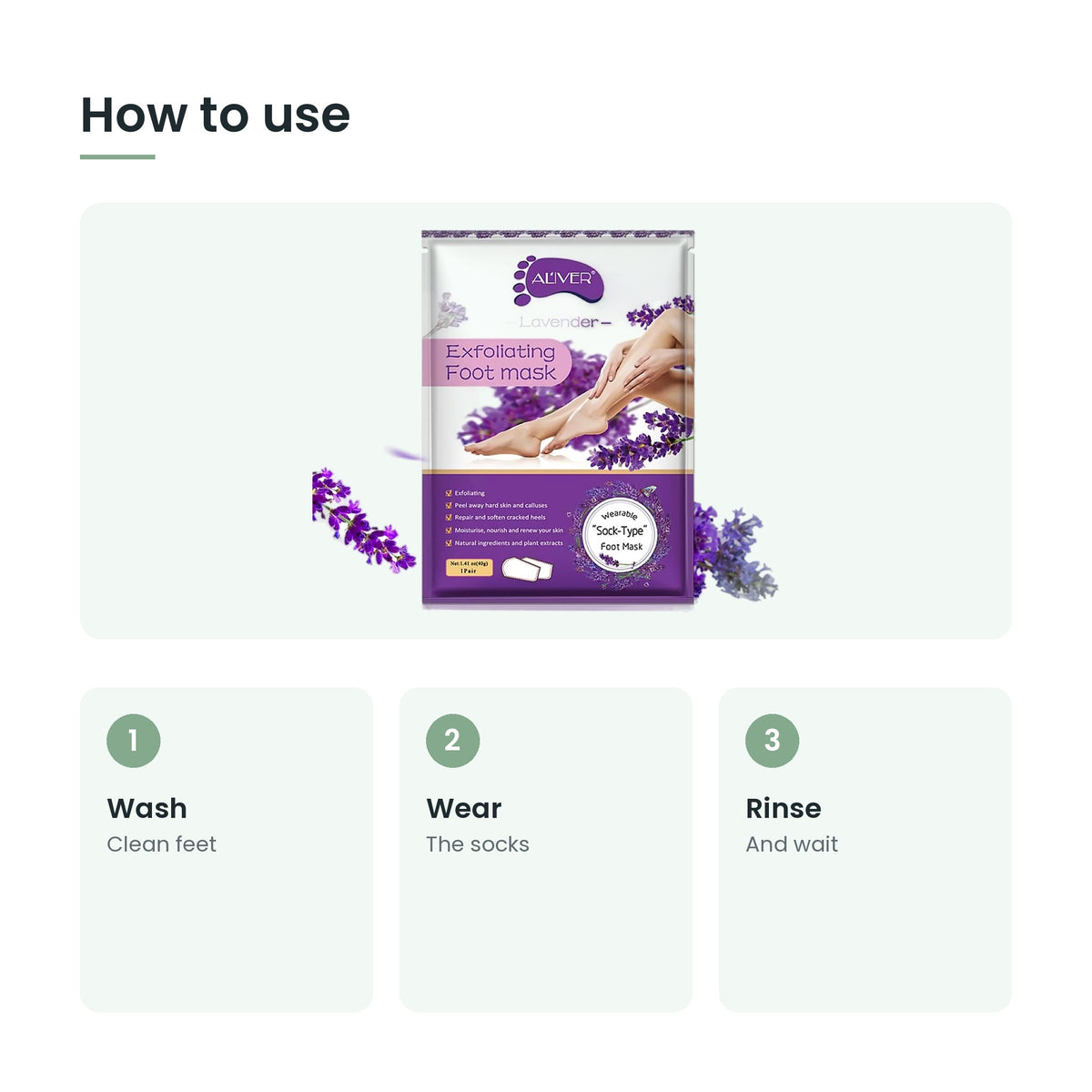 How to use the exfoliating foot peel mask: wash, wear, rinse