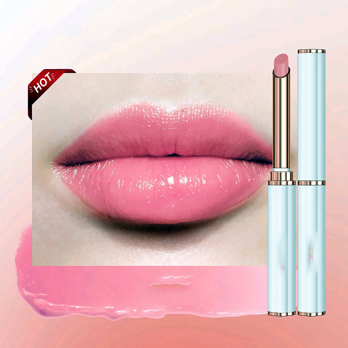 Colour-changing lip balm on lips