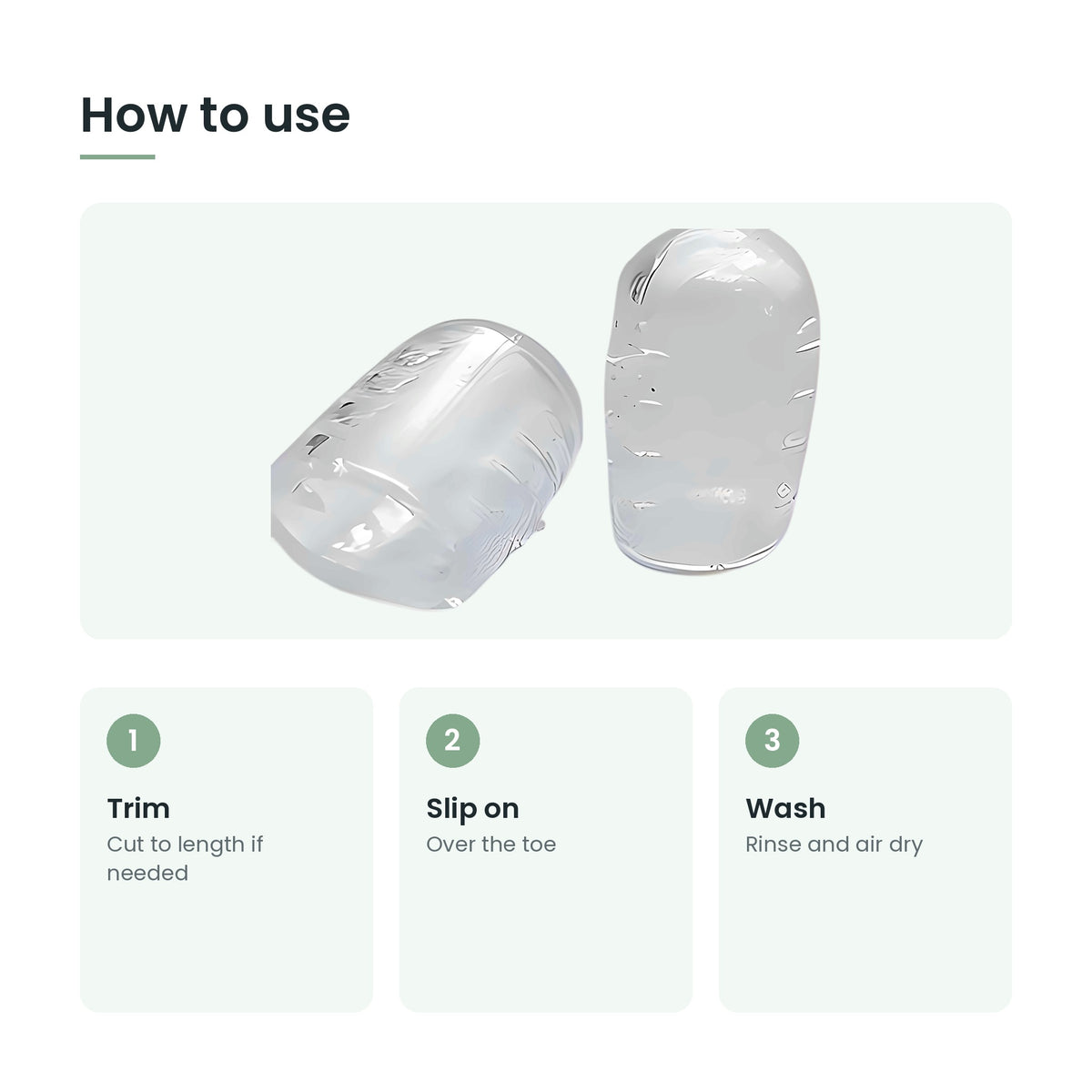 How to use the silicone toe protectors: trim, slip on, wash