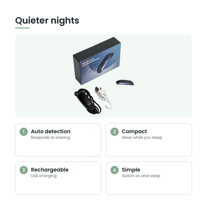 Smart anti-snoring device key features: auto detection, compact, rechargeable, simple