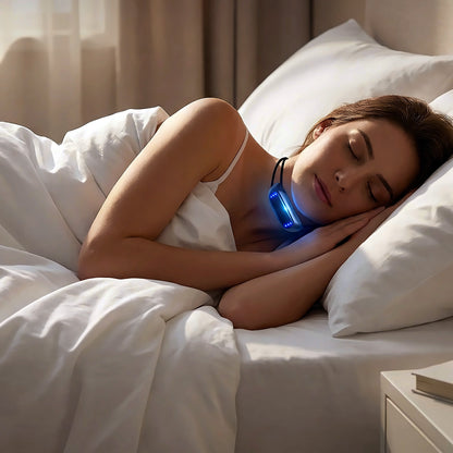 Couple sleeping with the anti-snoring device