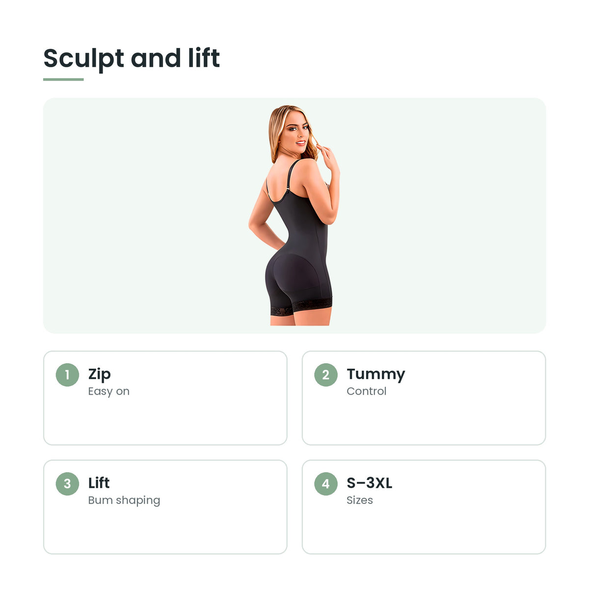 Side zip shaping bodysuit key features: zip, tummy, lift, s–3xl
