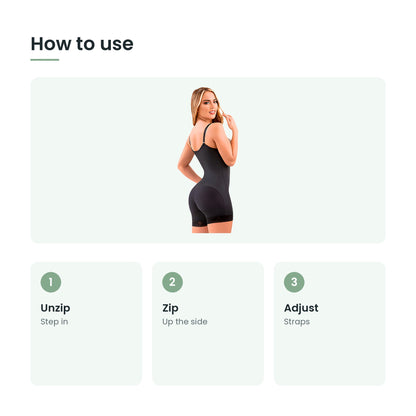 How to use the side zip shaping bodysuit: unzip, zip, adjust