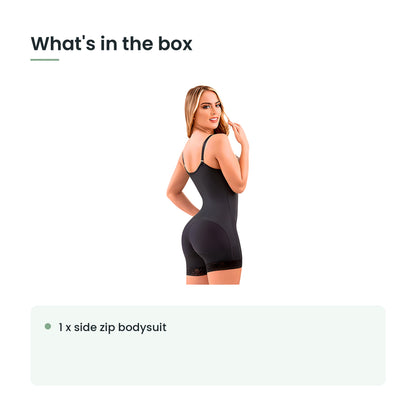 What's in the box: 1 x side zip bodysuit
