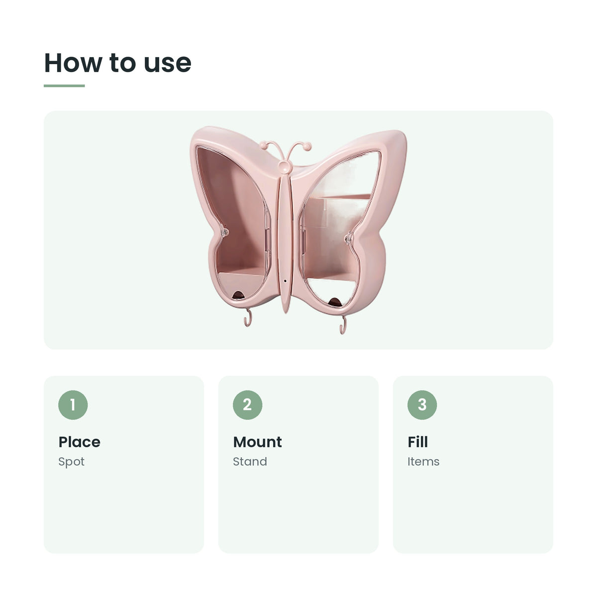 How to use the butterfly jewellery and cosmetic organiser: place, mount, fill