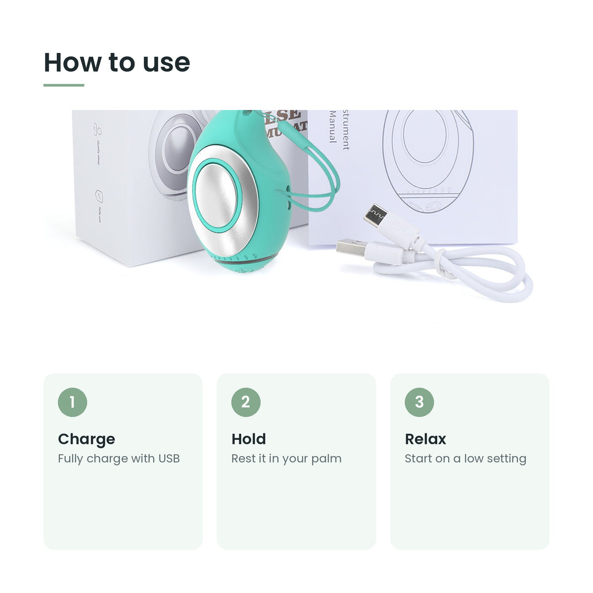 How to use the handheld relaxation device: charge, hold, relax