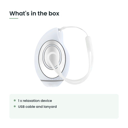 What's in the box: 1 x relaxation device, usb cable and lanyard