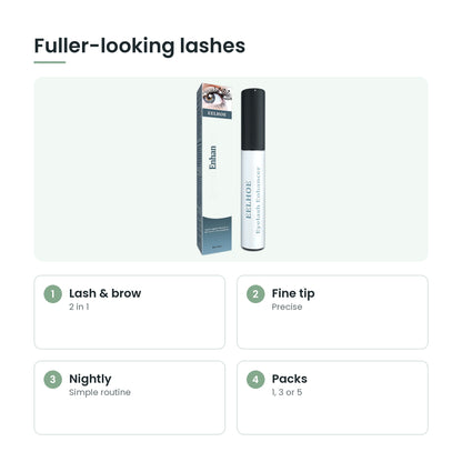 Lash and brow serum key features: lash & brow, fine tip, nightly, packs