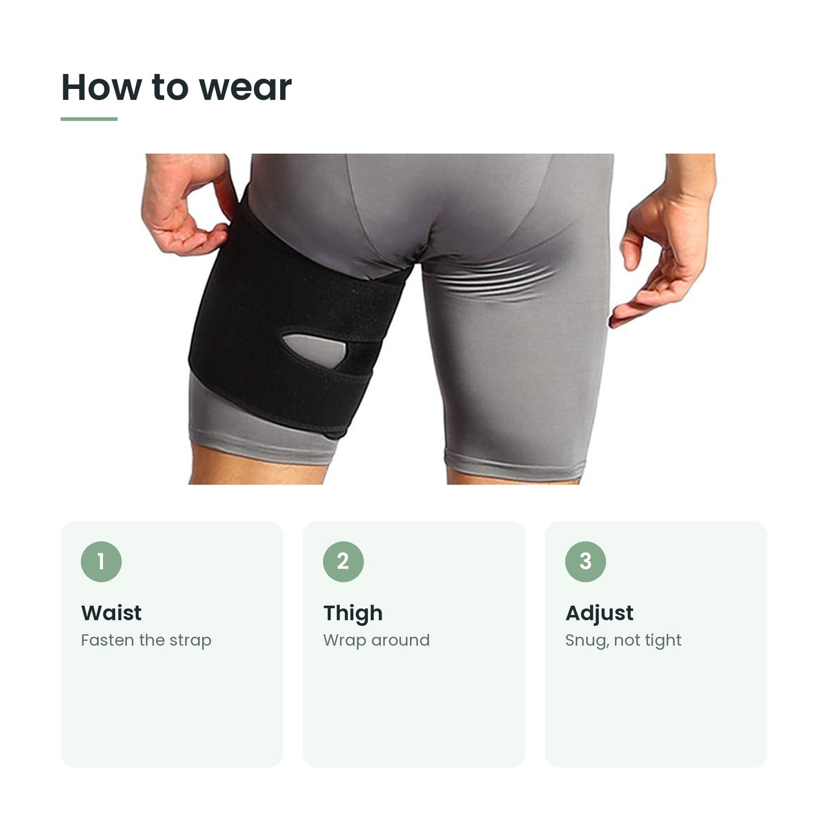 How to use the adjustable hip and thigh support brace: waist, thigh, adjust