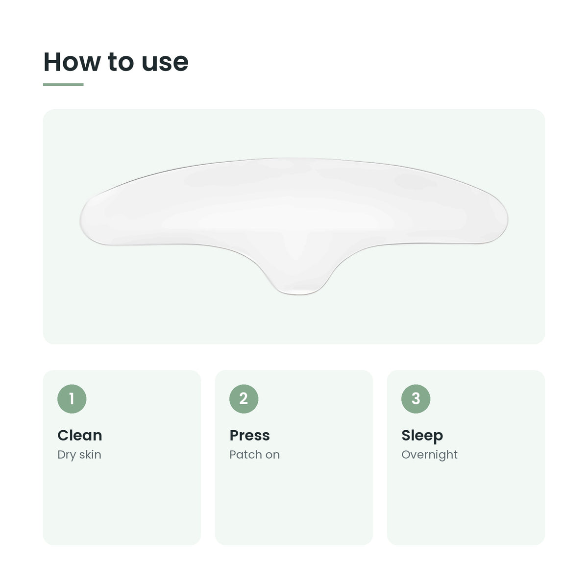 How to use the silicone forehead and eye patches: clean, press, sleep