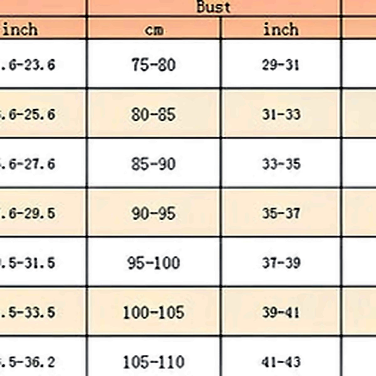 Bodysuit size chart